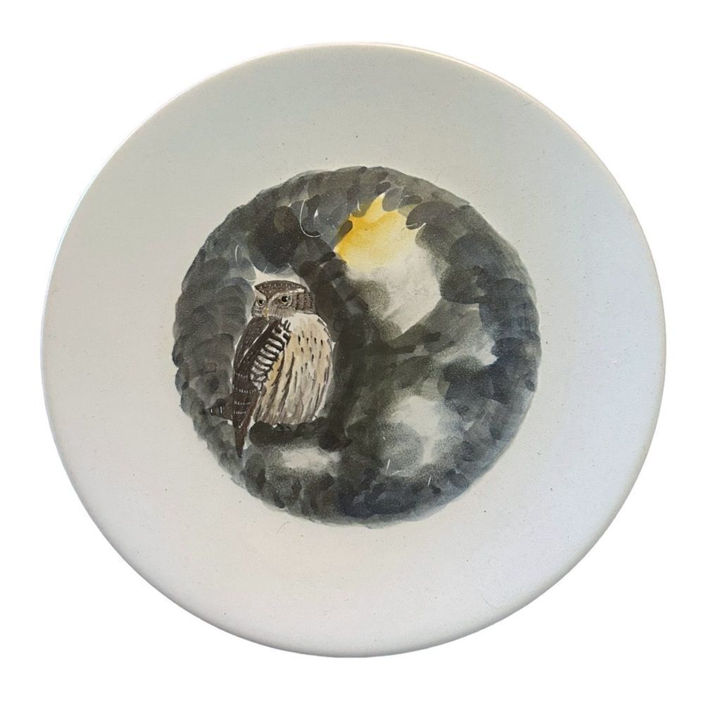 Marcel Guillot Owl Plate France Handpainted on White Art Pottery 10‎ 1/4”